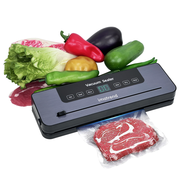 Aparat de vidat si sigilat alimente IMA Trend, 120W, 60kpa, 5 functii vidare umed/uscata/soft, panou de comanda tactil, 30 cm bara de lipire, Cutter Incorporat, cu 10 Pungi 20x30cm, Functie de Sigilare si Vidare Automata, Gri