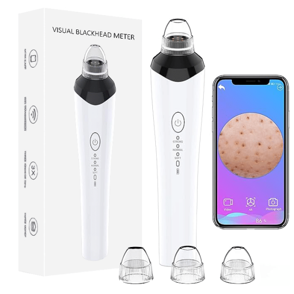 Aparat cu vacuum pentru puncte negre IMA Trend, puncte de grasime si cosuri, curatare si ingrijire faciala cu wi-fi si camera video, alb