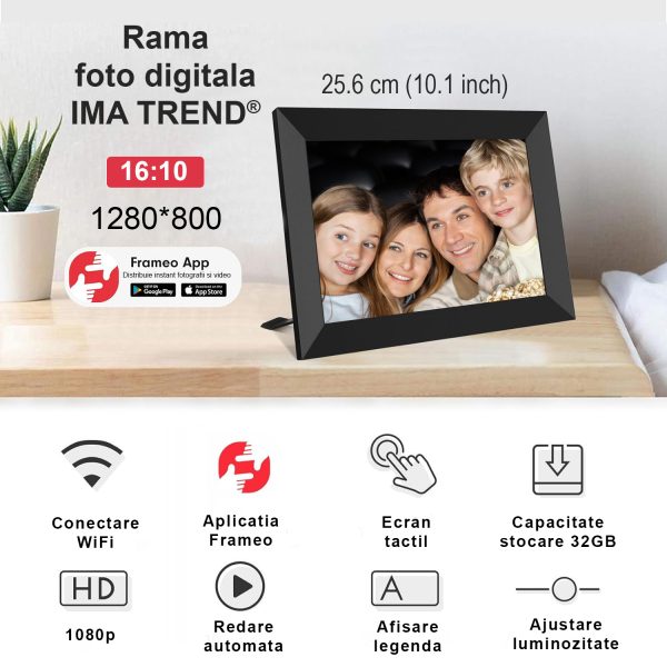 Rama foto digitala IMA Trend®, 10.1 inch, aplicatie Frameo, Android 6, RAM 1GB, Memorie interna 32GB, Touchscreen 800x1280 HD IPS, Slot USB, card SD, difuzor 2x2W, poze/video, negru - imagine 4