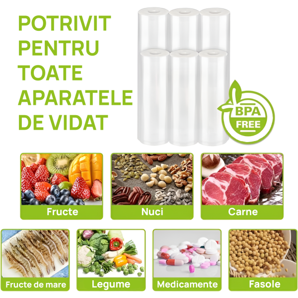 Set 2 Role folie profesionala IMA Trend pentru aparate de vidat alimente, rezistenta, compatibilitate universala, Dimensiune 25x500cm, Transparent - imagine 4