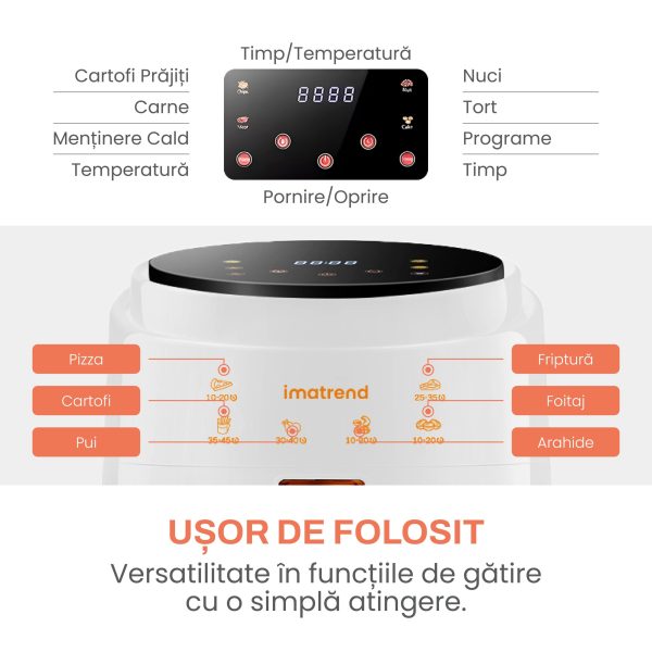 Friteuza cu aer cald, fara ulei, IMA TREND XL Air Fryer, 1400W, capacitate 8L, temperatura ajustabila 80-220°C, timer 60 min, pot detasabil, display digital, Alb - imagine 4
