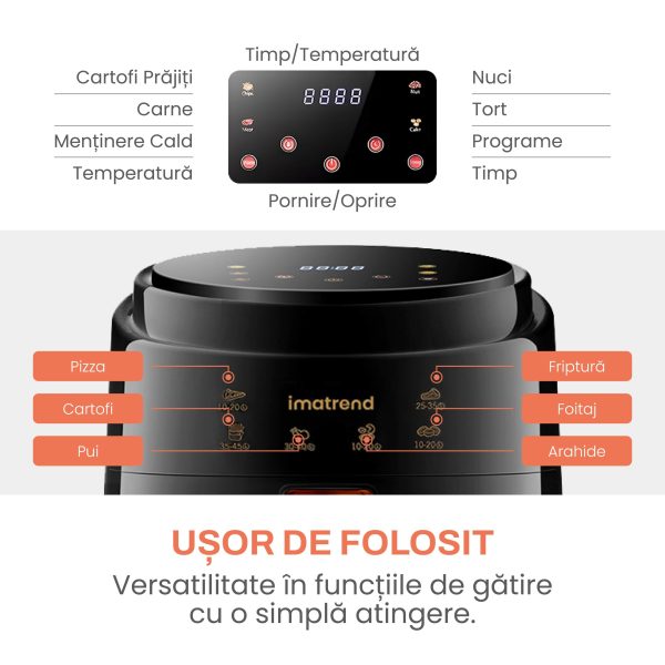 Friteuza cu aer cald, fara ulei, IMA TREND XL Air Fryer, 1400W, capacitate 8L, temperatura ajustabila 80-220°C, timer 60 min, pot detasabil, display digital, Negru - imagine 4