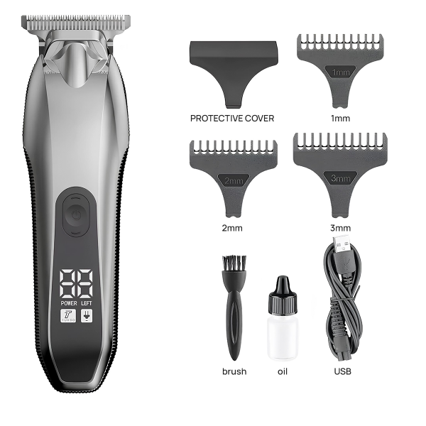 Aparat de tuns si ras IMA Trend Trimmer, barba si corp, rezistent la apa, cu lumina led, LCD, 2 trepte de viteza, 6500 rpm, Portabil, cu Incarcare USB, cu Baterie reincarcabila 1200mAh, Autonomie 240 de minute, Gri - imagine 6