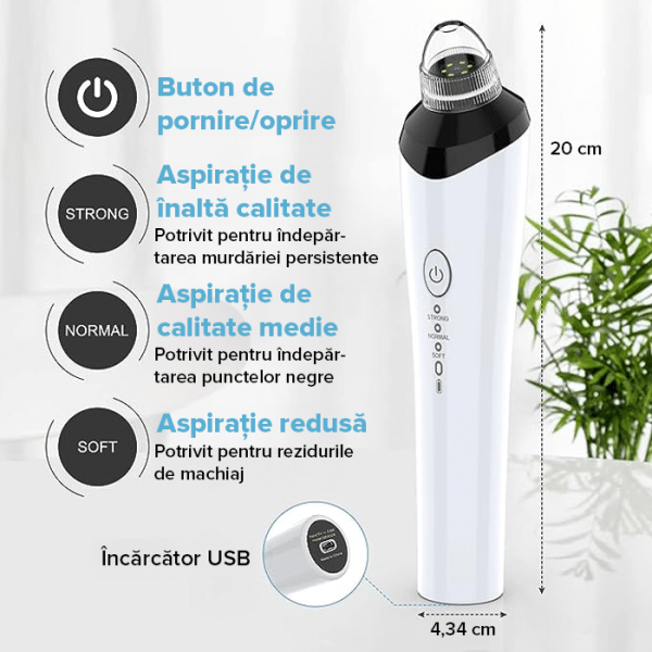Aparat cu vacuum pentru puncte negre IMA Trend, puncte de grasime si cosuri, curatare si ingrijire faciala cu wi-fi si camera video, alb - imagine 4