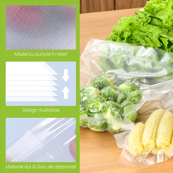 Set 2 Role folie profesionala IMA Trend pentru aparate de vidat alimente, rezistenta, compatibilitate universala, Dimensiune 25x500cm, Transparent - imagine 5