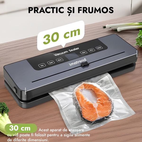 Aparat de vidat si sigilat alimente IMA Trend, 120W, 60kpa, 5 functii vidare umed/uscata/soft, panou de comanda tactil, 30 cm bara de lipire, Cutter Incorporat, cu 10 Pungi 20x30cm, Functie de Sigilare si Vidare Automata, Gri - imagine 5