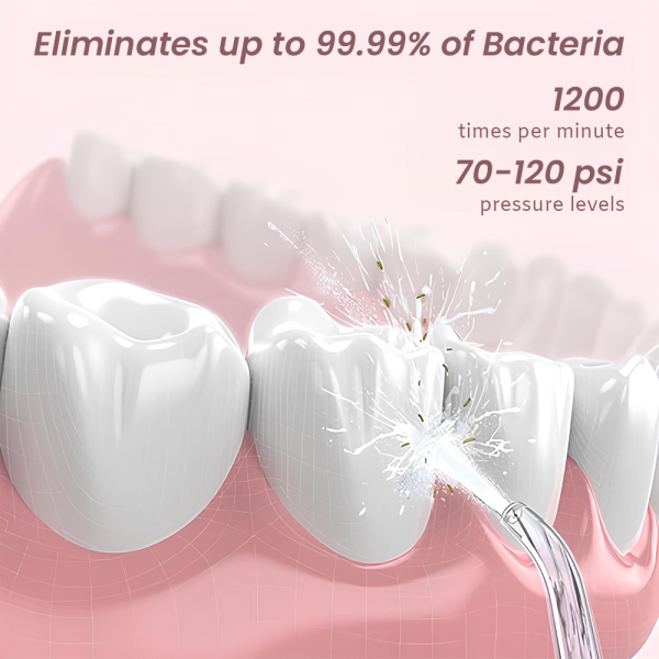 Irigator Oral  IMA Trend, Profesional pentru Dus Bucal și Oral, Presiune 70-120PSI, 3 TREPTE de presiune, Fara fir, Portabil, IPX7, Rezervor 320 ML, Baterie 1600mAh, 360°, Capete Intradentare Incluse Alb/Roz - imagine 9