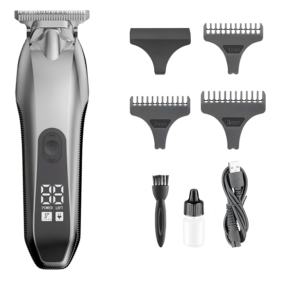 Aparat de tuns si ras IMA Trend Trimmer, barba si corp, rezistent la apa, cu lumina led, LCD, 2 trepte de viteza, 6500 rpm, Portabil, cu Incarcare USB, cu Baterie reincarcabila 1200mAh, Autonomie 240 de minute, Gri - imagine 8