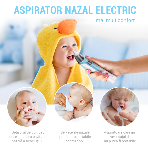 Aspirator nazal electric IMA Baby pentru bebelusi si copii silentios, 6 Trepte de Aspirare, Portabil, cu Incarcare USB, cu Baterie reincarcabila 500mAh, 2 Capete de silicon, albastru - imagine 7